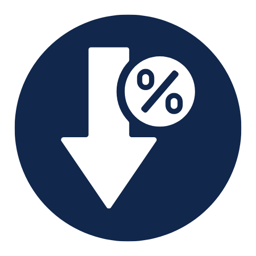 Percent sign with an arrow pointing down.