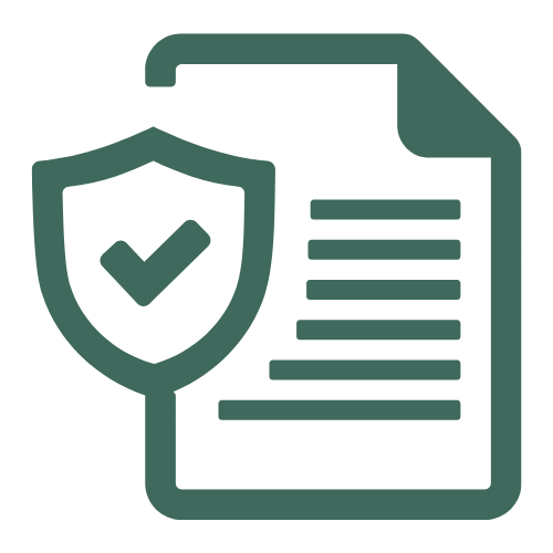 Document with a shield that has a check in it.